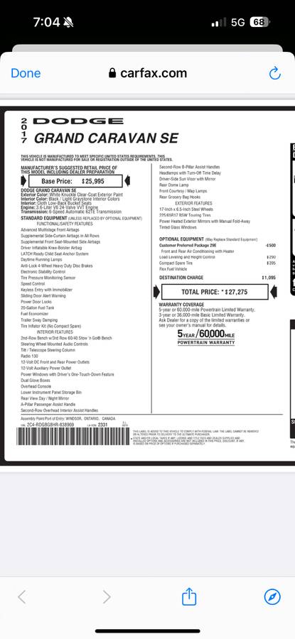
								2017 Dodge Grand Caravan $11,500 full									